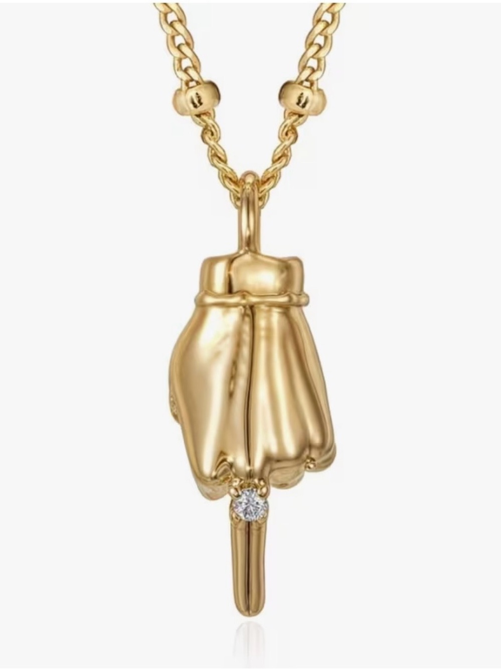 Gold Figa Hand Pendant Necklace with Cubic Zirconia